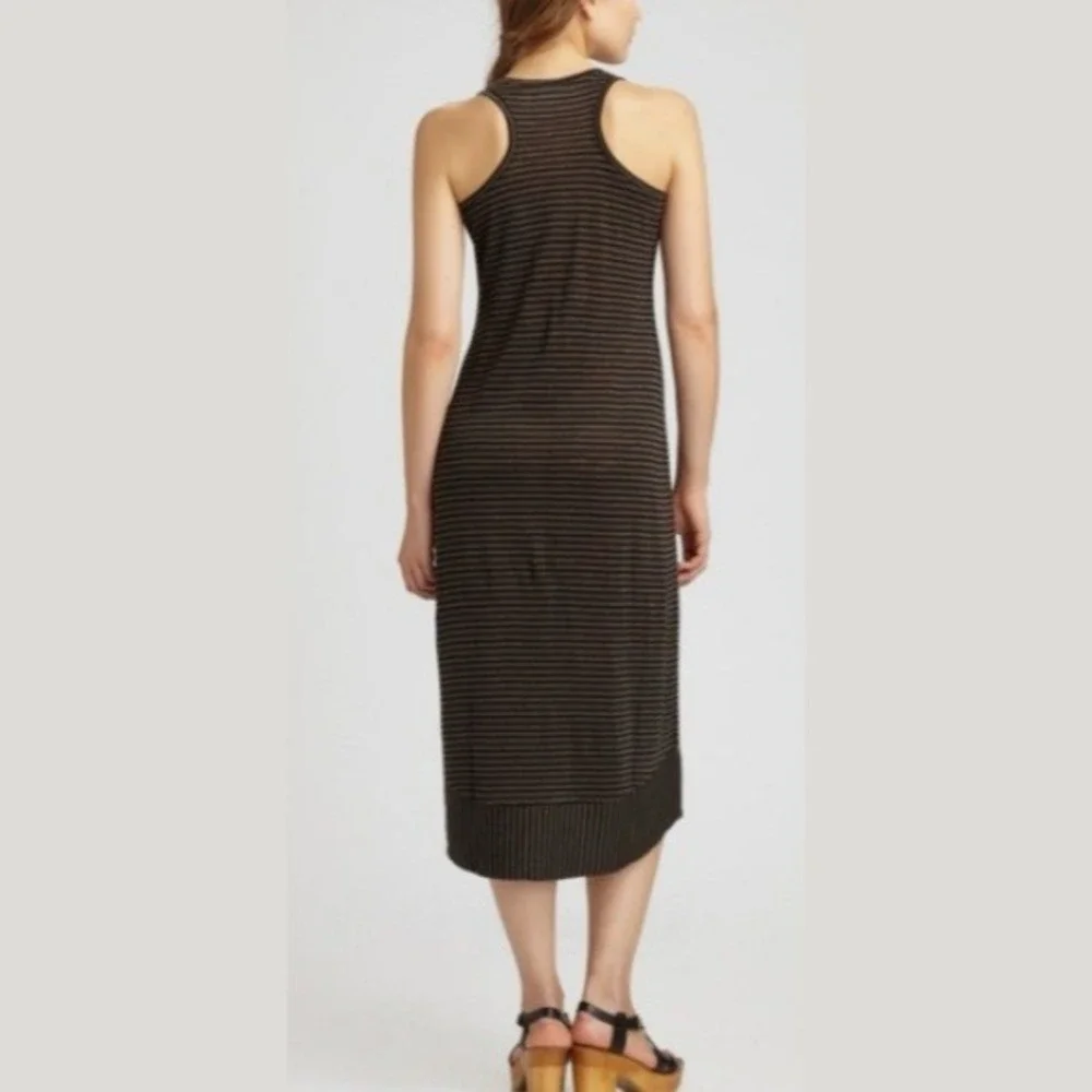 Eileen Fisher Striped‎ Linen Knit Racerback Tank Dress Grey Black Size Large